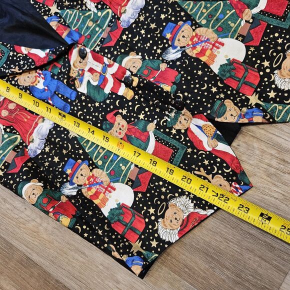 Vtg Christmas Teddy Bear Vest Womens M Waistcoat Cottagecore Artsy Holiday 90s - Picture 7 of 7